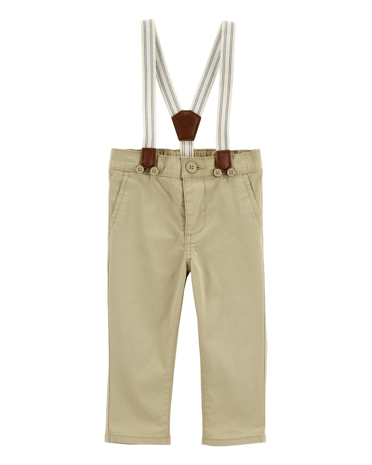 Baby Boy Twill Suspender Pants - Khaki