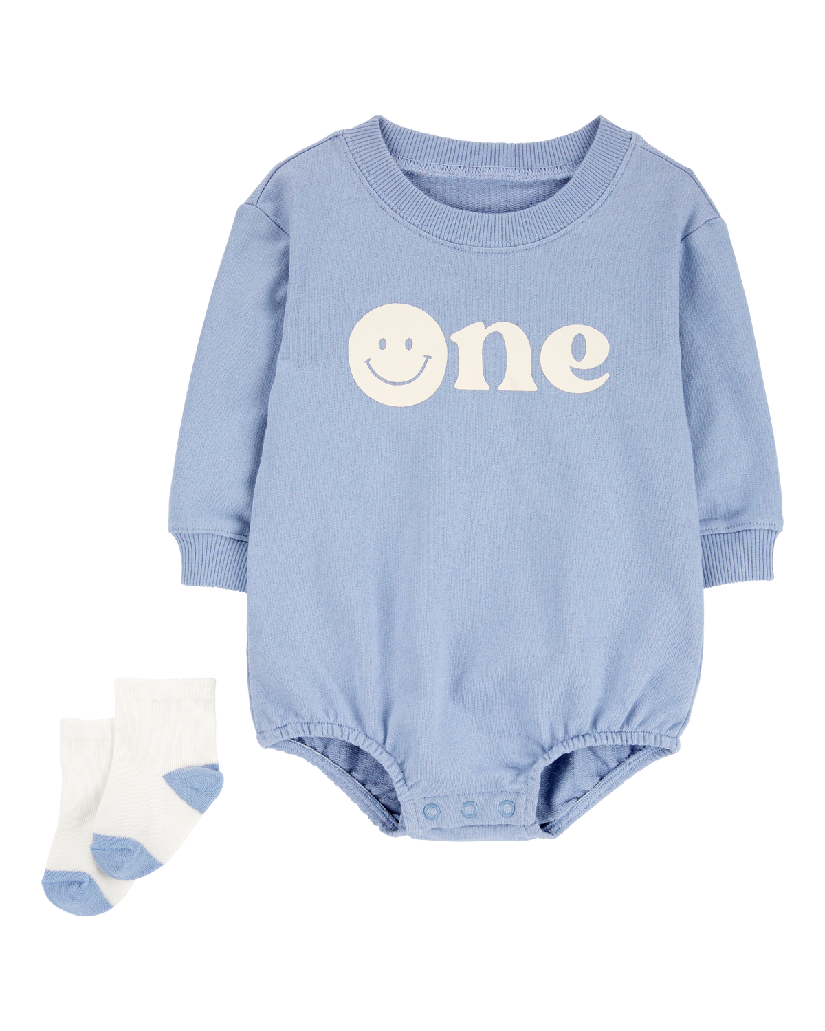 Baby Boy 2-Piece Birthday Bubble & Socks Set - Blue/White