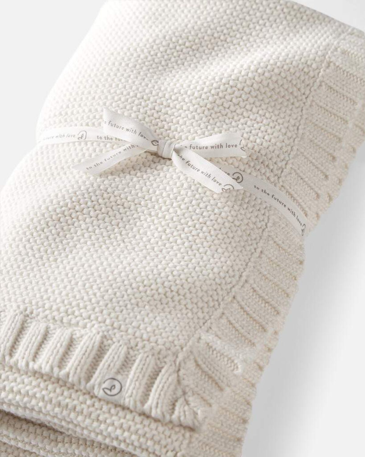 Baby Organic Cotton Textured Knit Blanket in Cream - Image 2