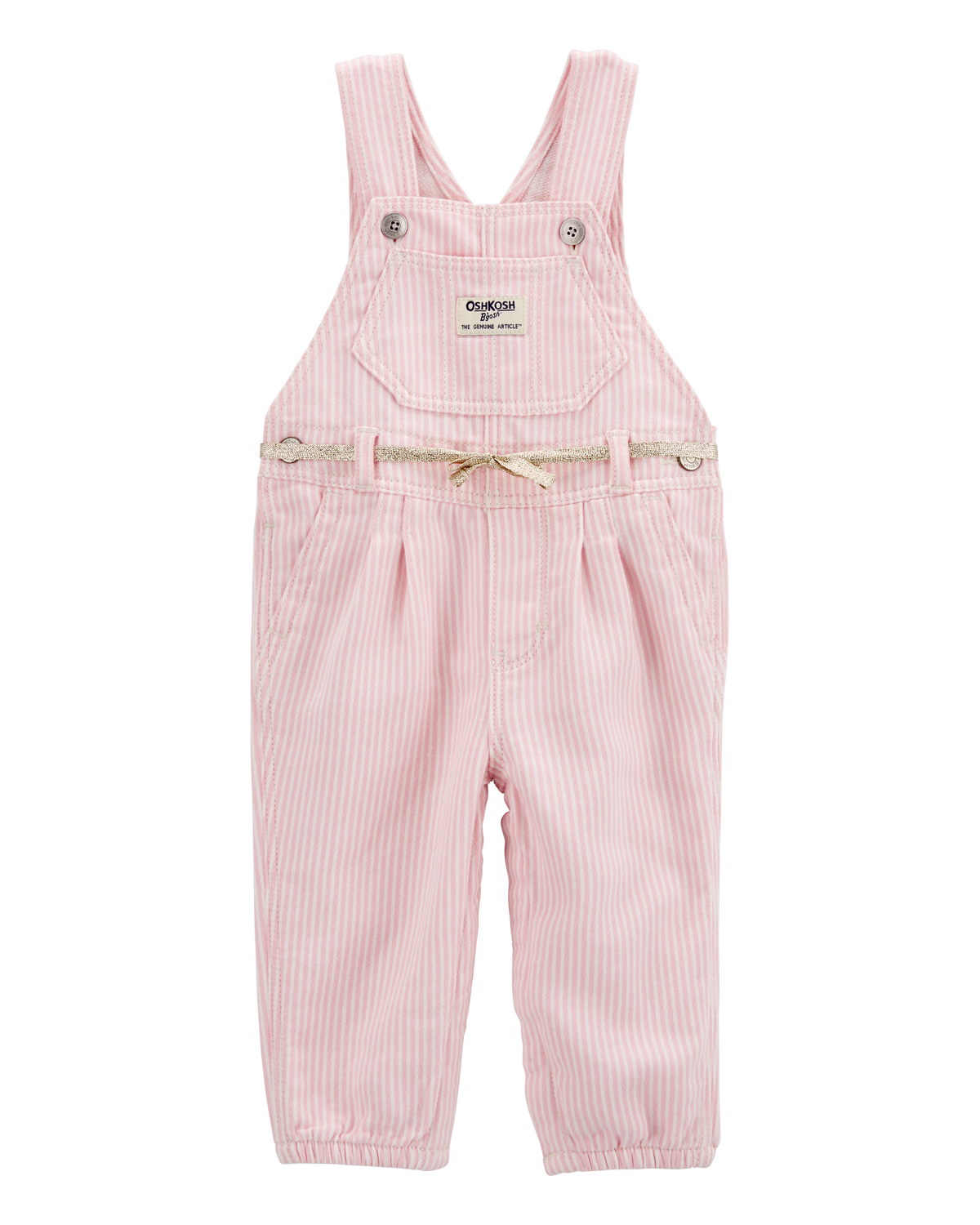 Baby Knit Denim Hickory Stripe Overalls - Pink