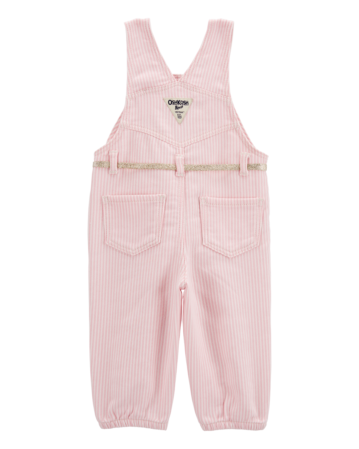 Baby Knit Denim Hickory Stripe Overalls - Pink - Image 2