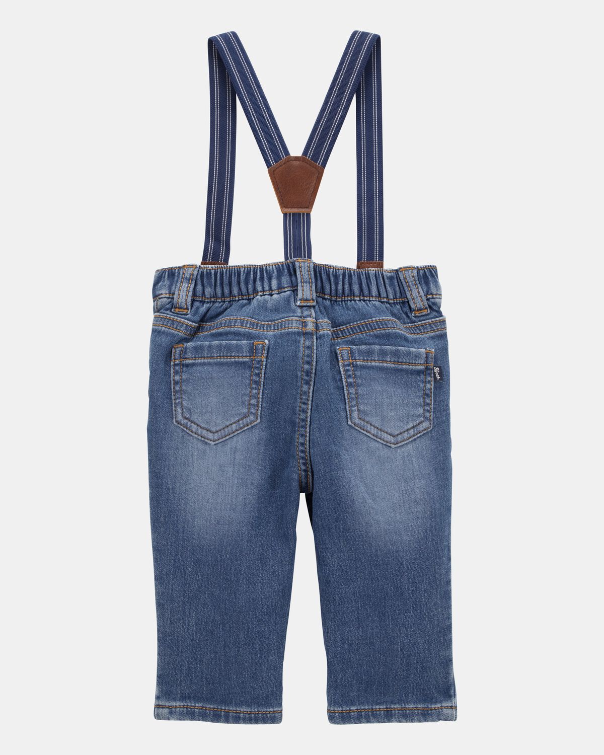 Baby Knit-Denim Suspender Pants - Blue - Image 2