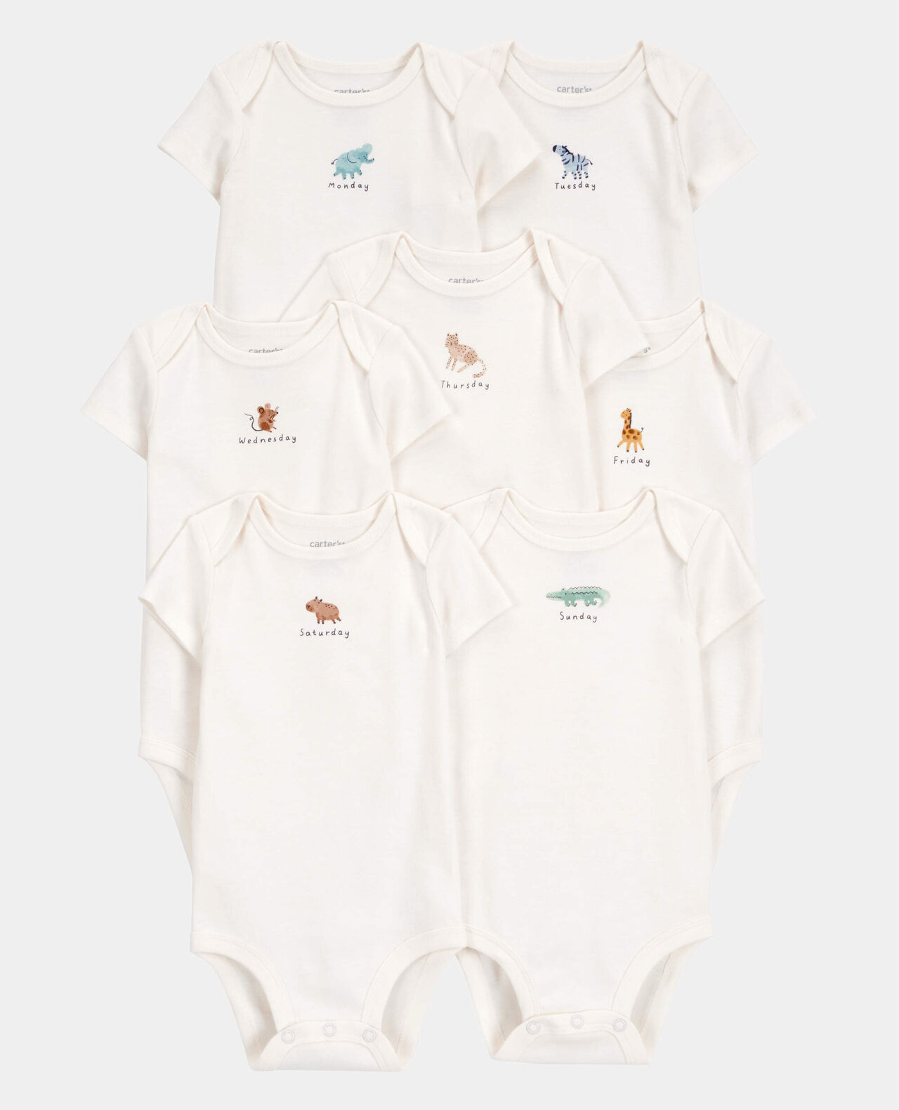 Baby 7-Pack Days Of The Week Short-Sleeve Cotton Bodysuits - Ivory - Image 9
