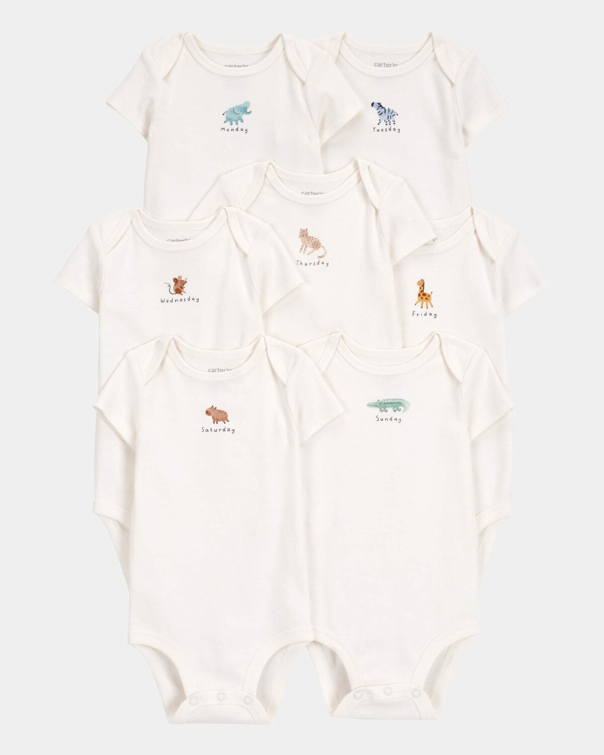 Baby 7-Pack Days Of The Week Short-Sleeve Cotton Bodysuits - Ivory