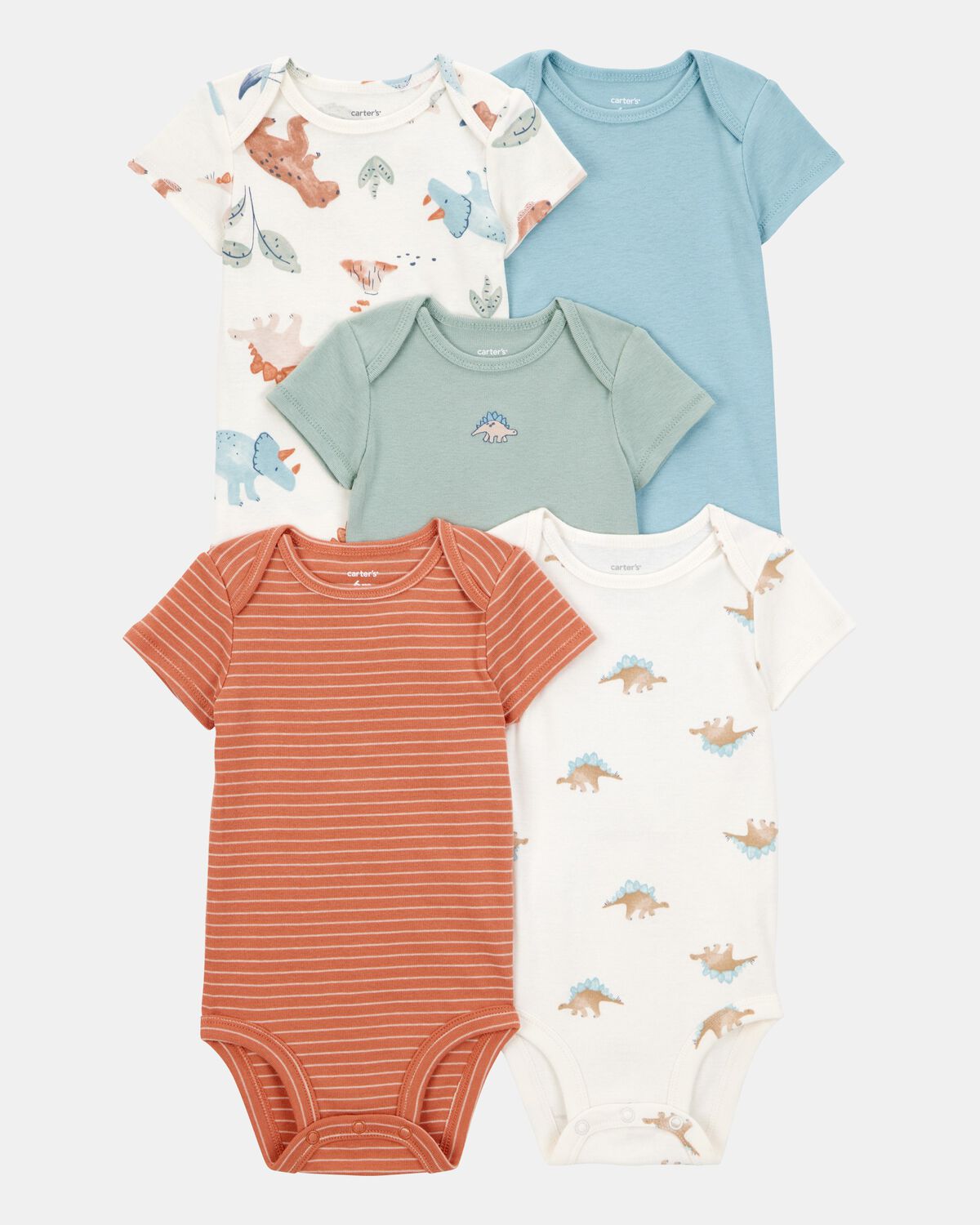 Baby Boy 5-Pack Dinosaur Short-Sleeve Cotton Bodysuits