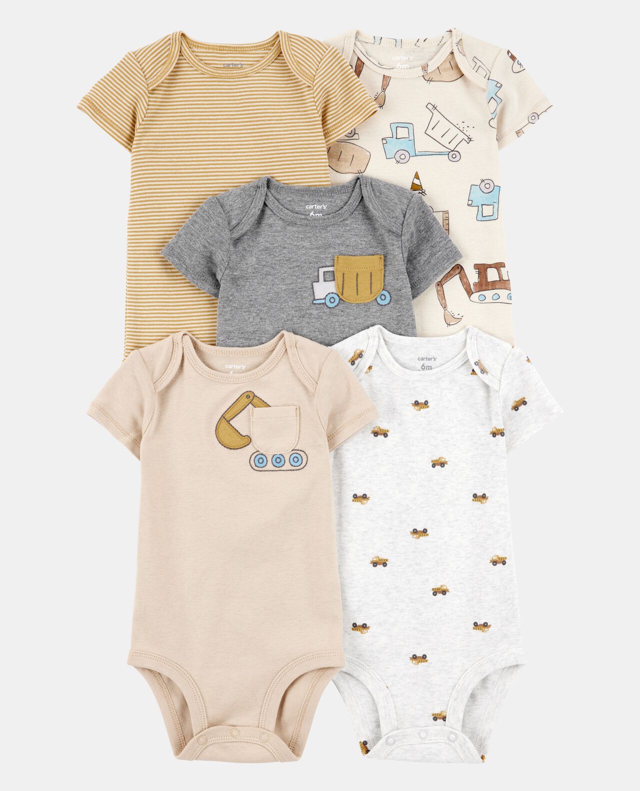 Baby Boy 5-Pack Construction Short-Sleeve Cotton Bodysuits - Image 9