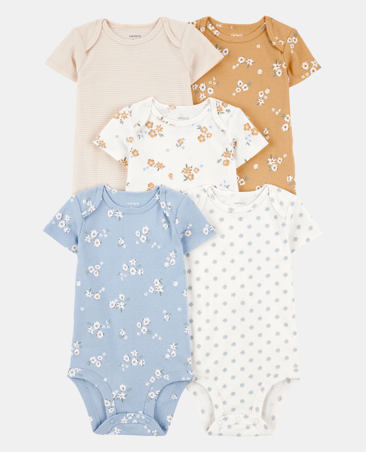 Baby 5-Pack Floral Short-Sleeve Cotton Bodysuits - Image 7