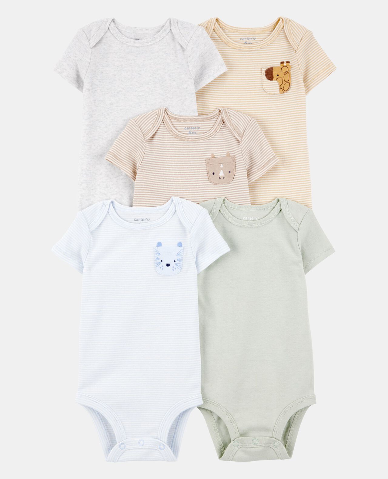 Baby 5-Pack Animals Short-Sleeve Cotton Bodysuits - Image 10