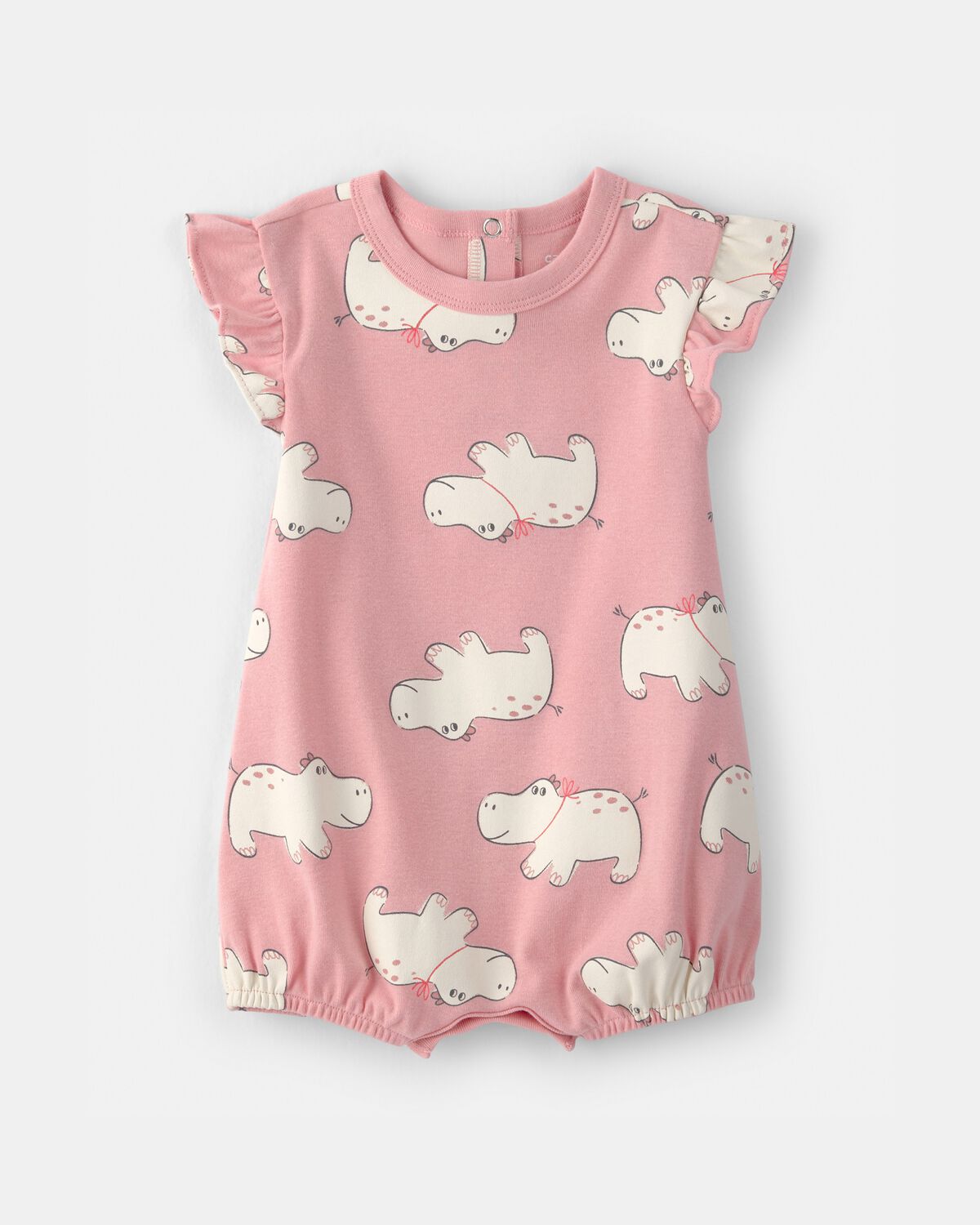 Baby Girl Hippo Short-Sleeve Romper - Pink