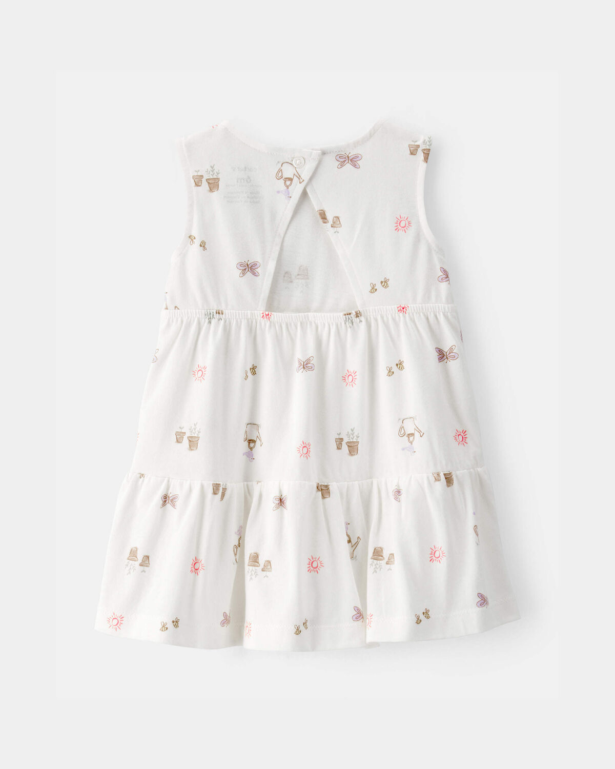 Baby Girl Gardening Print Sleeveless Dress - White - Image 2