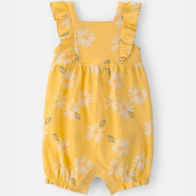 Baby Girl Floral Flutter Sleeve Romper - Yellow