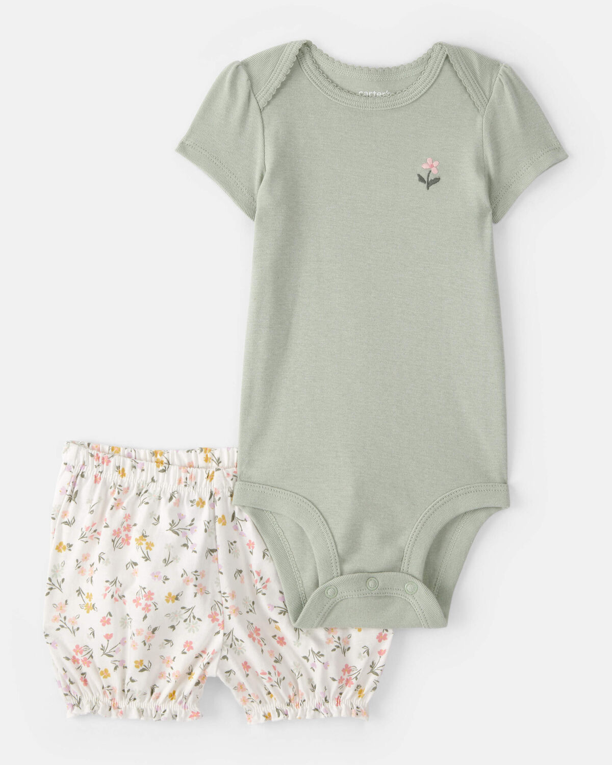 Baby Girl 3-Piece Floral Outfit Set - White/Green - Image 2