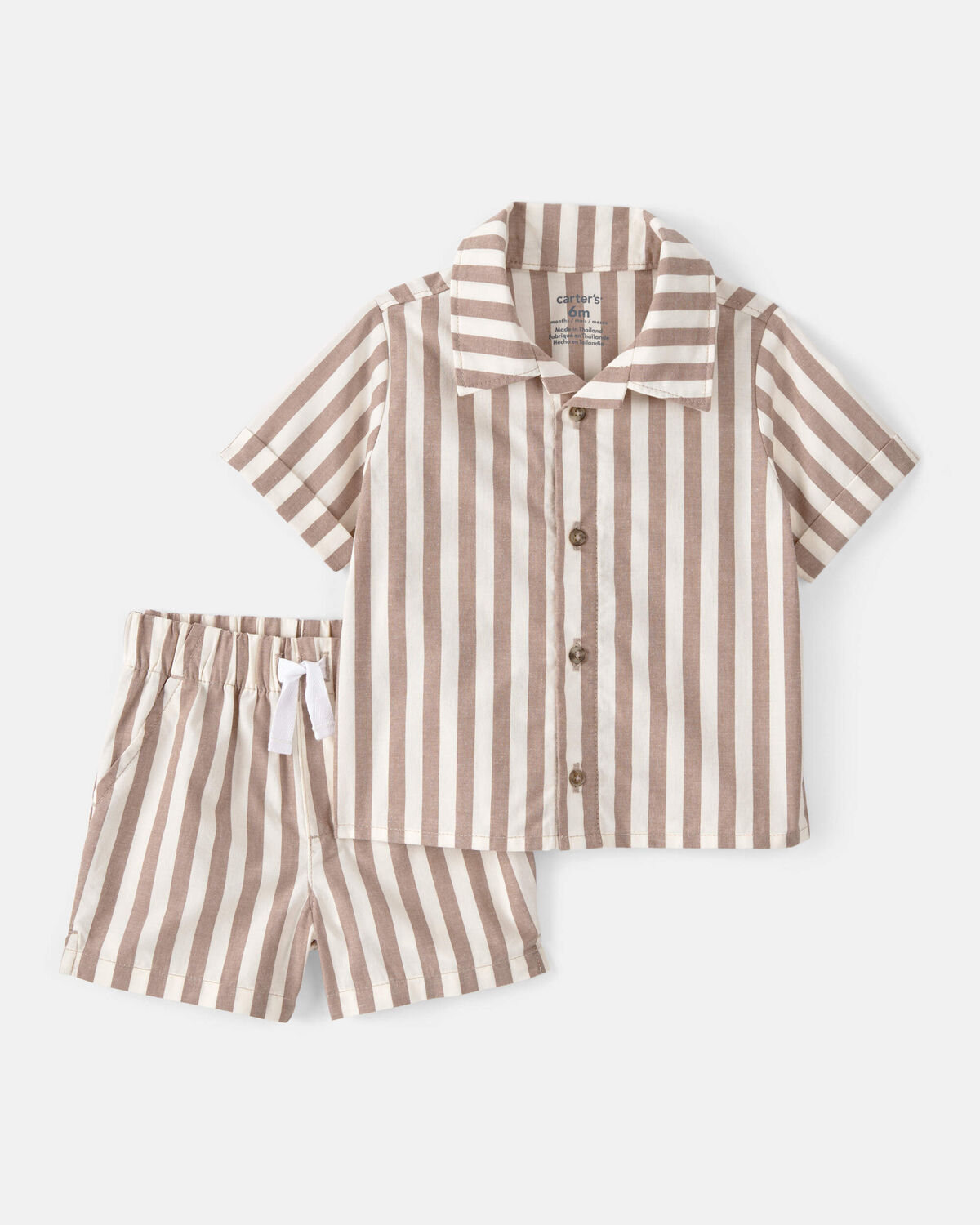 Baby Boy 3-Piece Beach Striped Outfit Set - Brown/White - Image 2