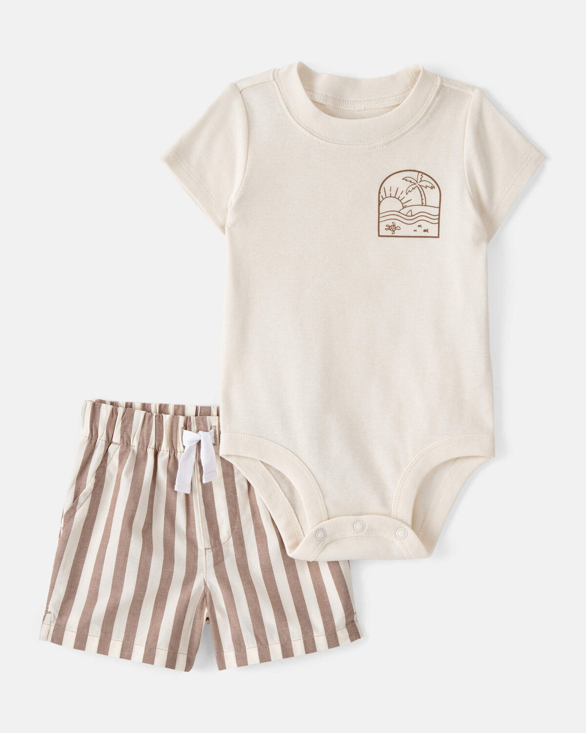 Baby Boy 3-Piece Beach Striped Outfit Set - Brown/White - Image 6
