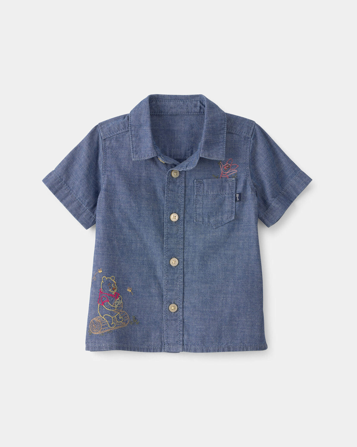 Baby Boy Disney© Winnie the Pooh Chambray Embroidered Button-Down Shirt - Medium Wash - Image 4