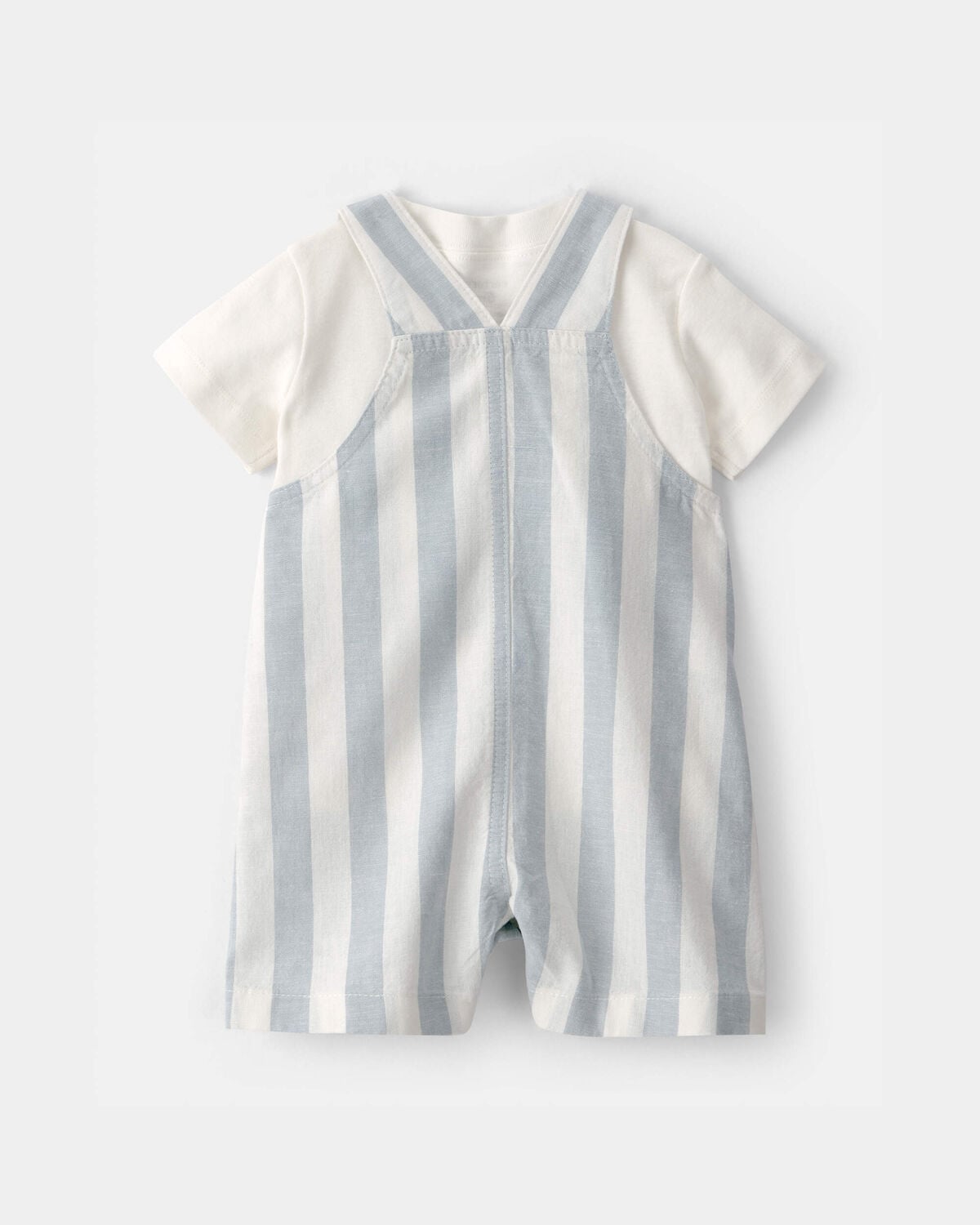 Baby Boy 2-Piece Stripe Romper Set - Blue/Ivory - Image 2