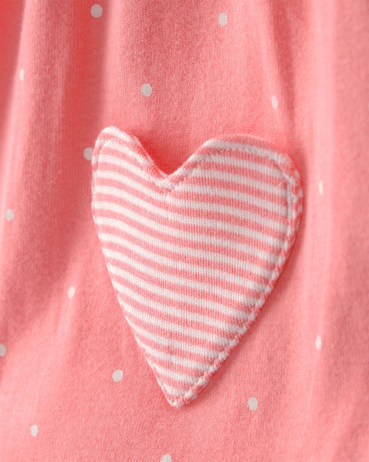 Baby Girl Heart Pocket Short-Sleeve Romper - Coral - Image 2