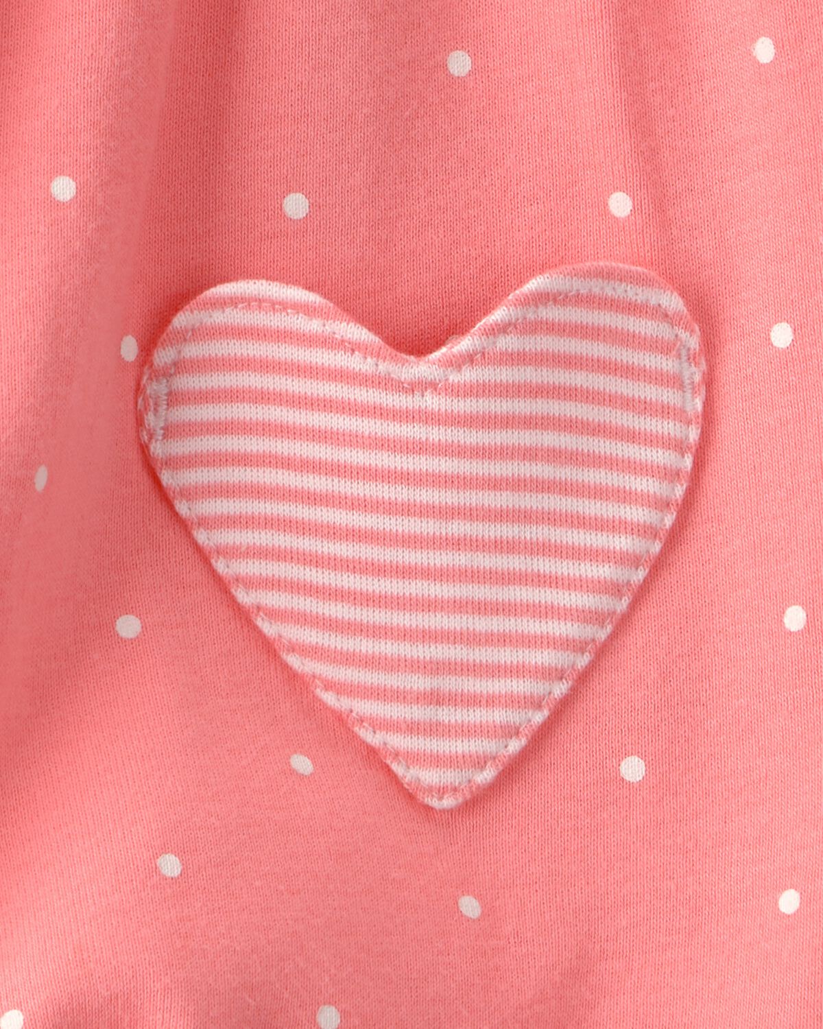 Baby Girl Heart Pocket Short-Sleeve Romper - Coral - Image 3