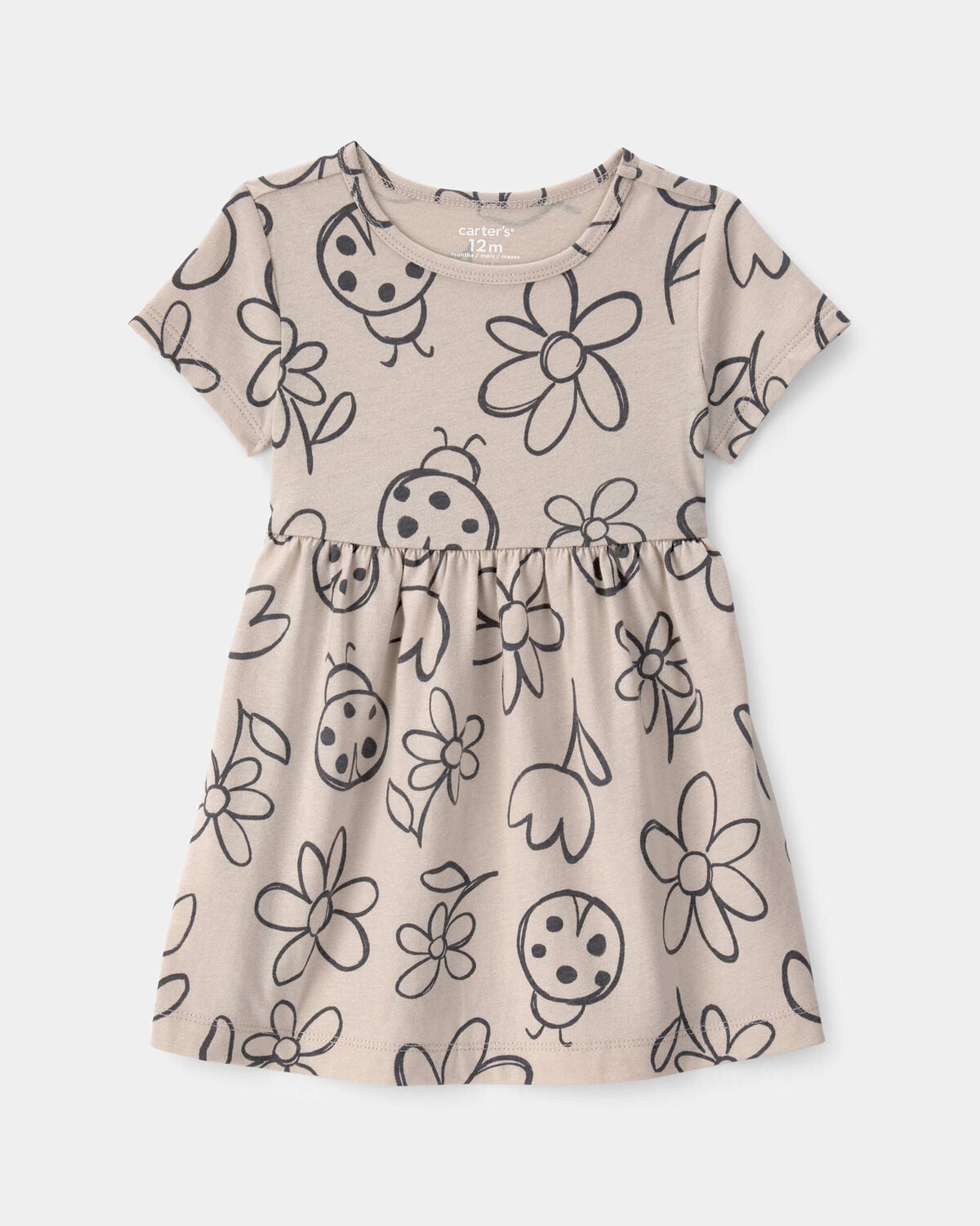 Baby Girl Floral Ladybug Short-Sleeve Dress - Brown