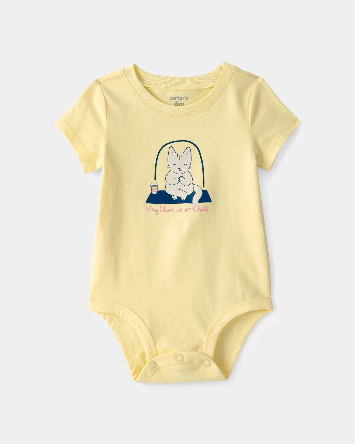 Baby 'My Aunt Is So Chill' Cat Graphic Bodysuit - Yellow