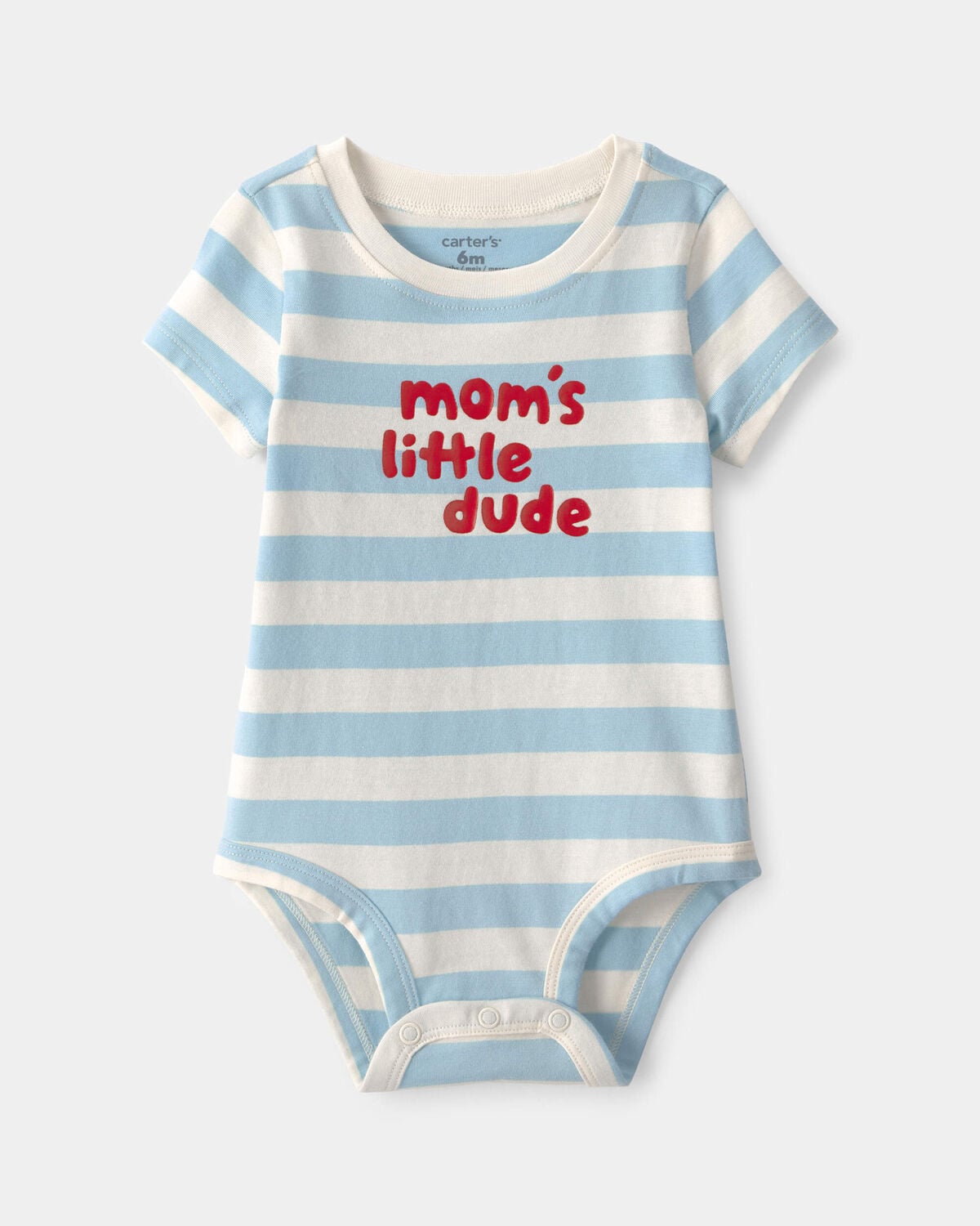 Baby Boy 'Mom's Little Dude' Striped Graphic Bodysuit - Blue/Ivory