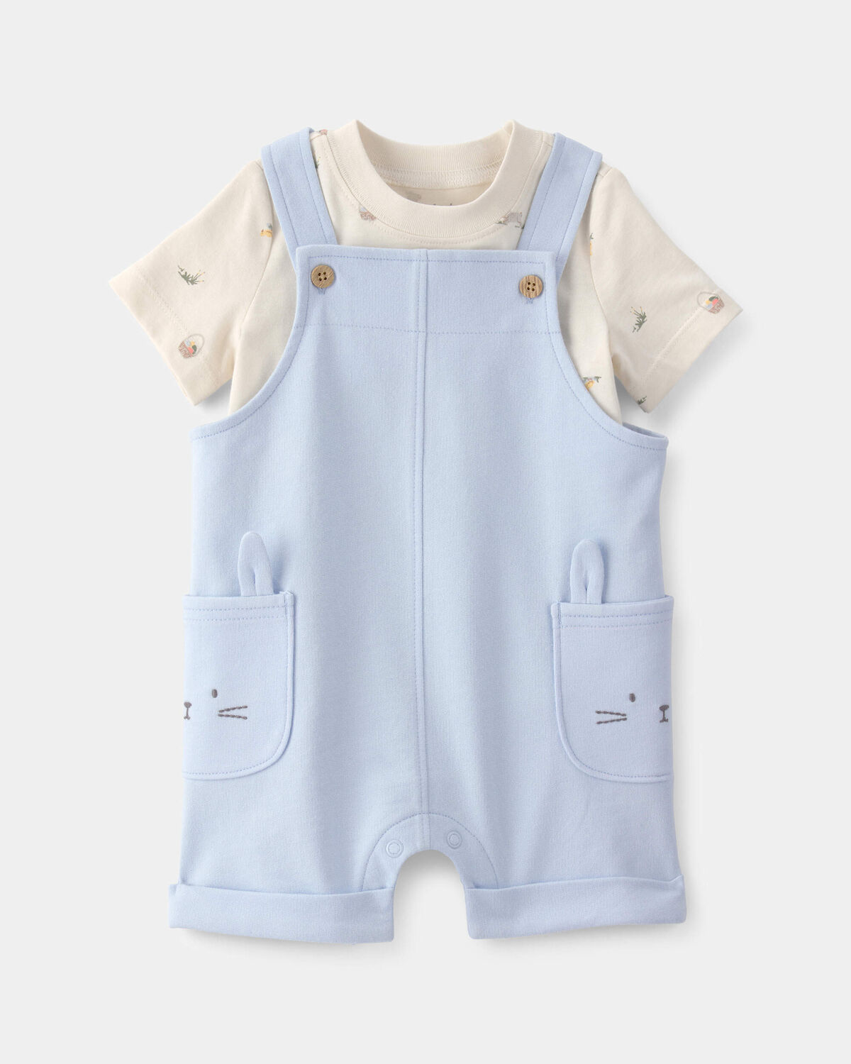 Baby Boy 2-Piece Easter Bunny Shortall Set - Blue/Cream