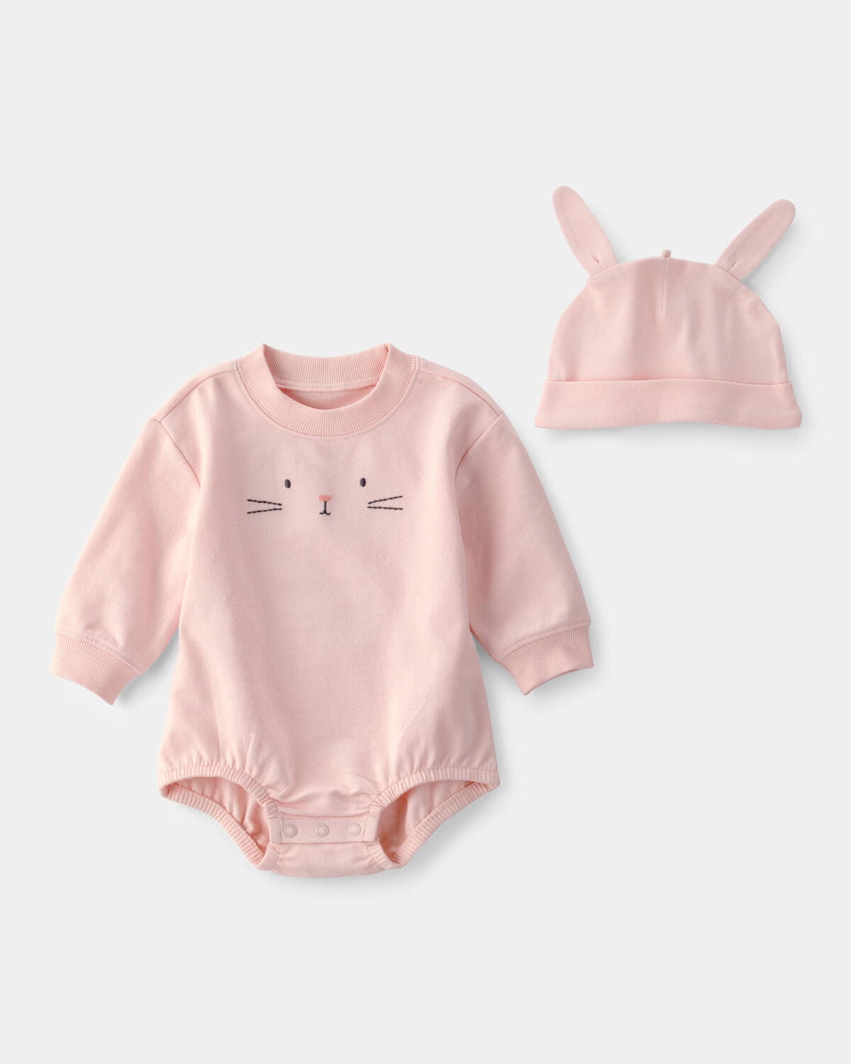 Baby Girl Bunny Bubble Romper & Hat Set - Pink