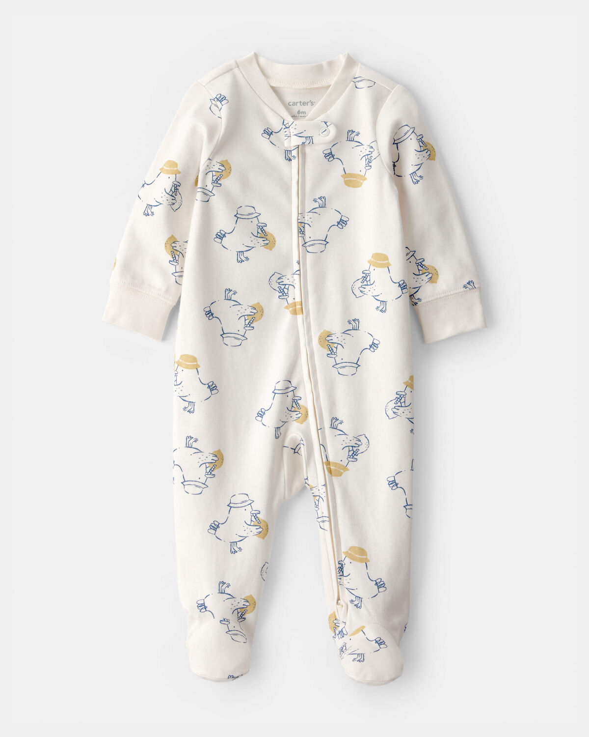 Baby Duck 2-Way Zip 100% Cotton Sleep & Play Pajama - Cream