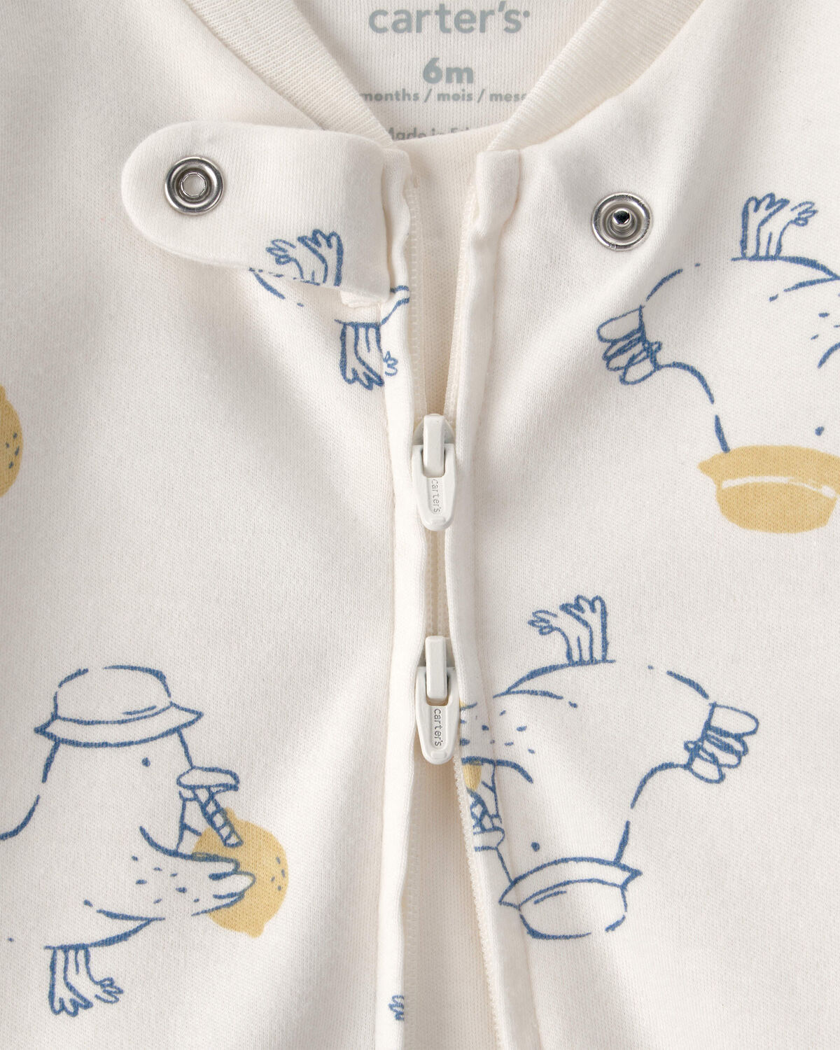 Baby Duck 2-Way Zip 100% Cotton Sleep & Play Pajama - Cream - Image 2