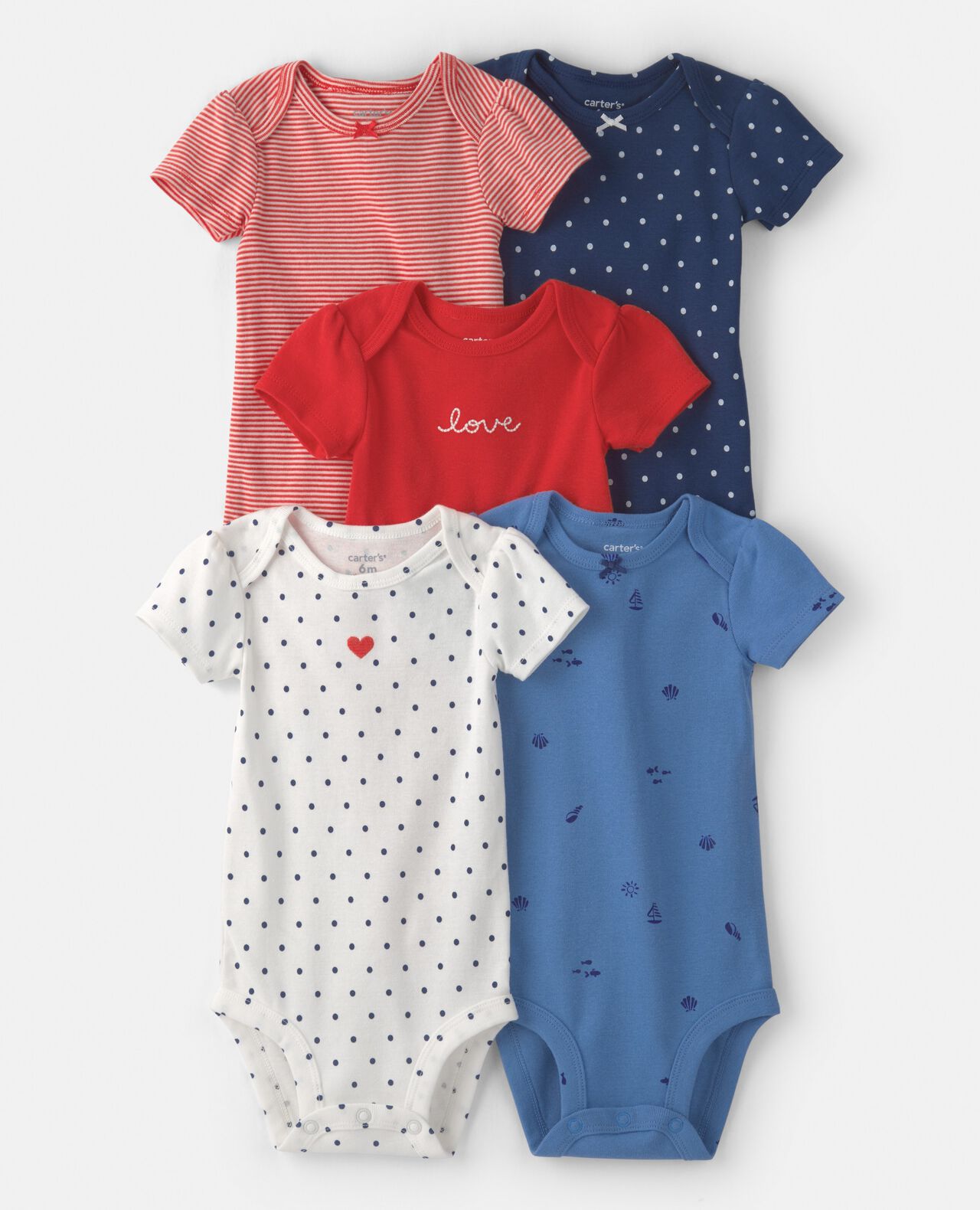 Baby Girl 5-Pack Beach Multipack Bodysuits - Red/White/Blue - Image 7