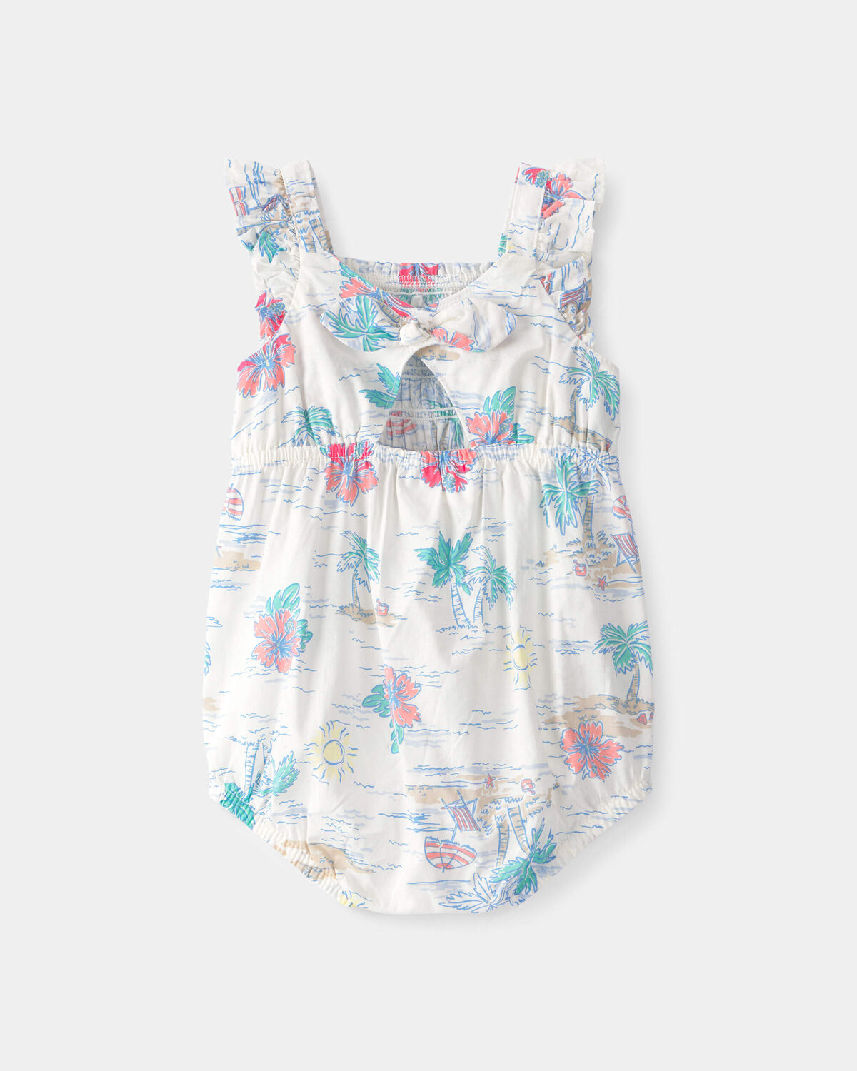 Baby Girl Tropical Beach Sleeveless Romper - Ivory/Green - Image 2