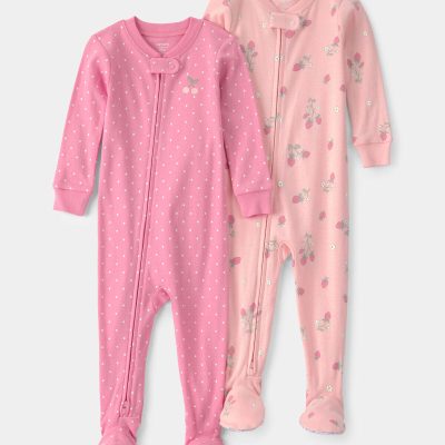 Baby Girl 2-Pack Strawberry Floral Snug Fit 1-Piece Pajama - Pink