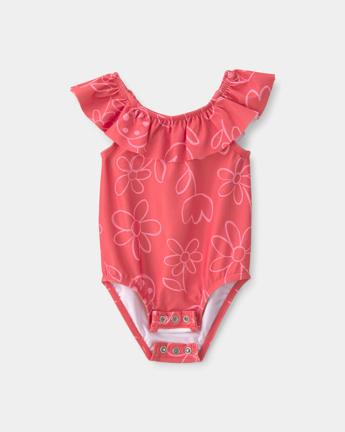 Baby Girl Floral 1-Piece Swimsuit - Red - Image 2