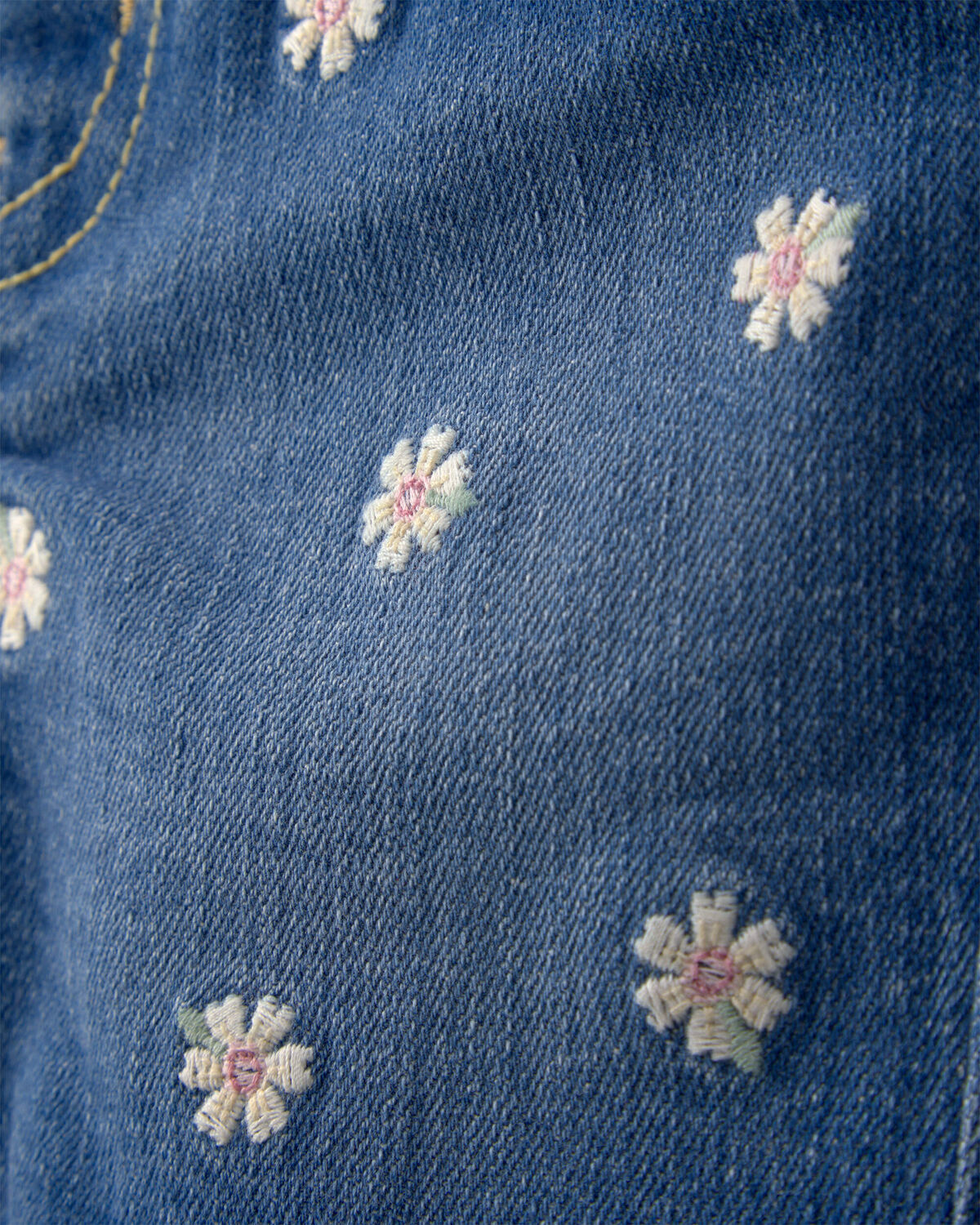Baby Girl Daisy Denim Embroidered Shorts - Dark Wash - Image 3