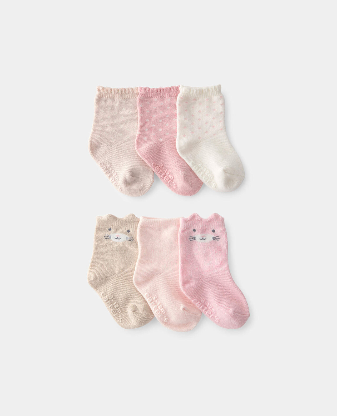 Baby Girl 6-Pack Cat Polka Dots Crew Socks - Image 2