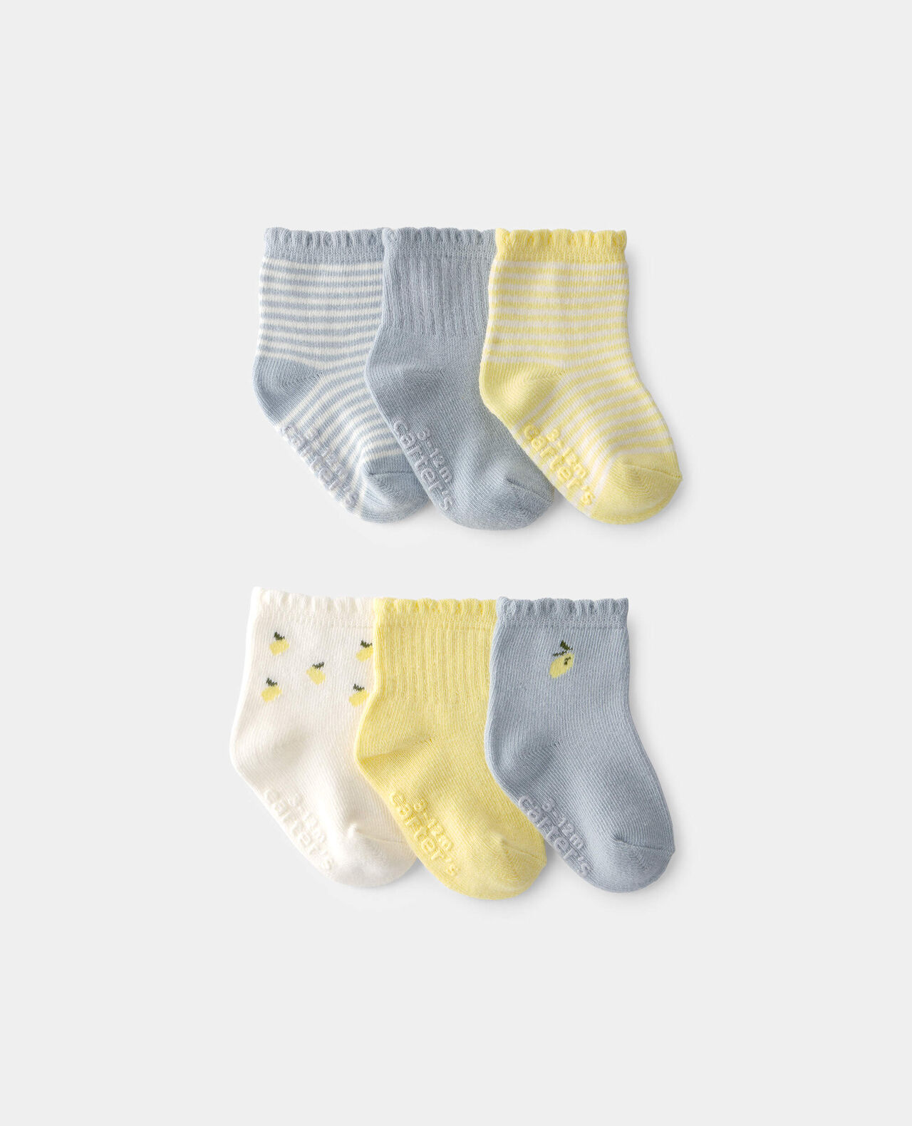 Baby Girl 6-Pack Lemon Striped Socks - Yellow/Grey - Image 2