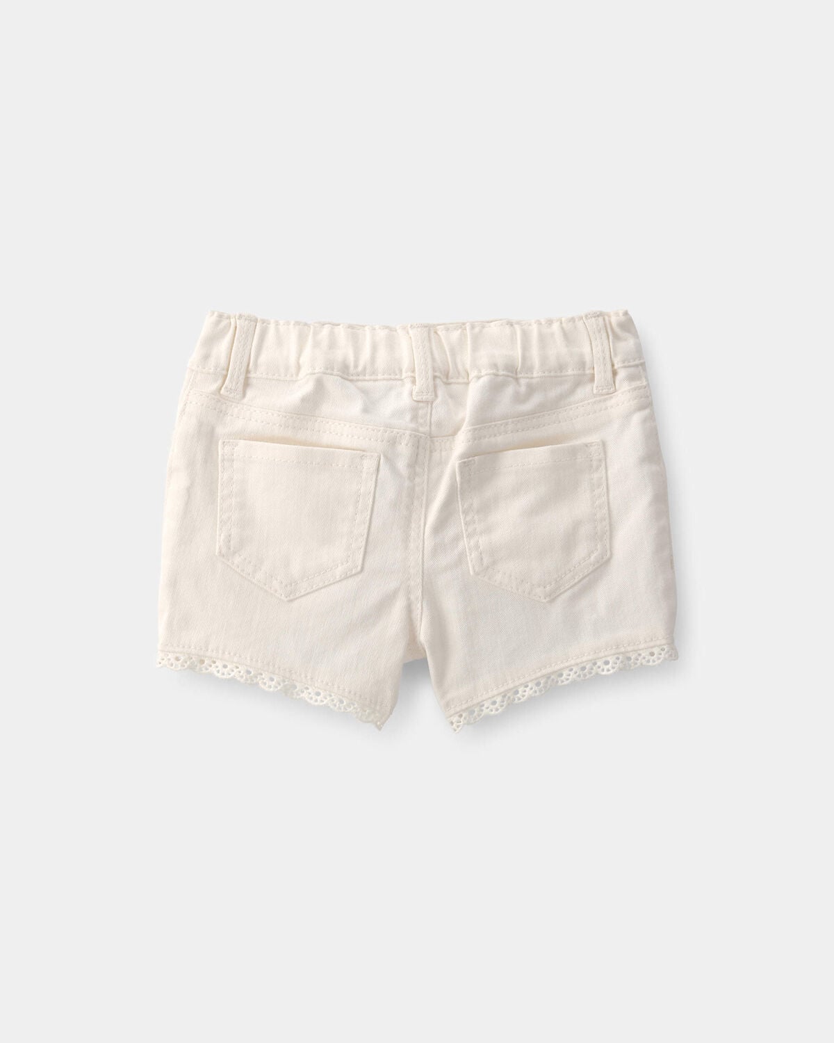 Baby Girl Eyelet Trim Twill Shorts - Cream - Image 2