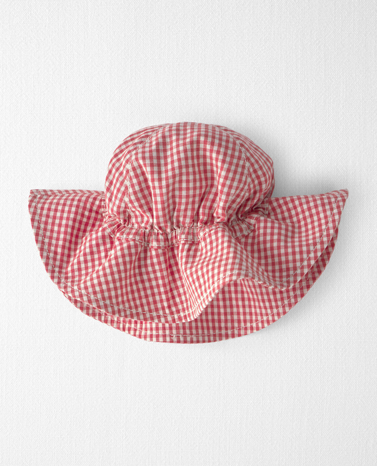 Baby Girl Sunhat Made with Organic Cotton in Red Gingham - Image 5