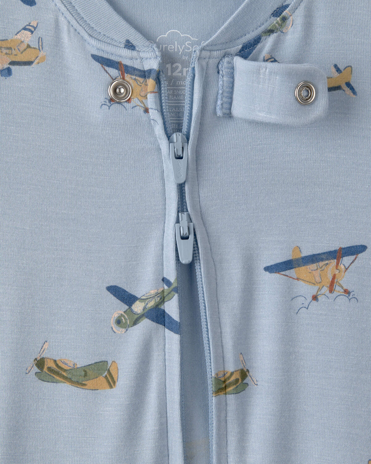Baby Boy Plane PurelySoft 2-Way Zip 1-Piece Pajama - Blue - Image 2