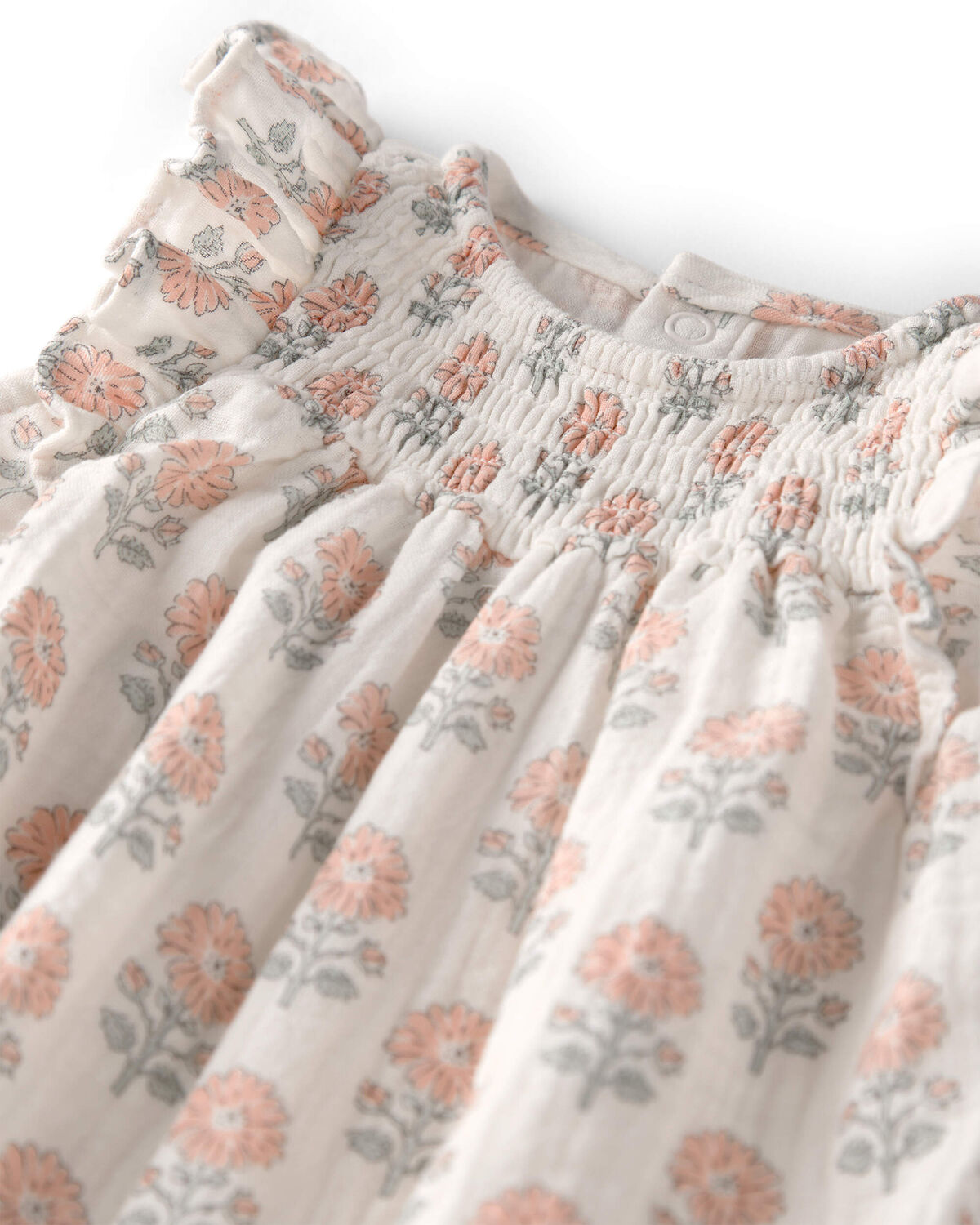 Baby Girl Organic Cotton Gauze Jumpsuit in Rosebud Petal Print - Image 3
