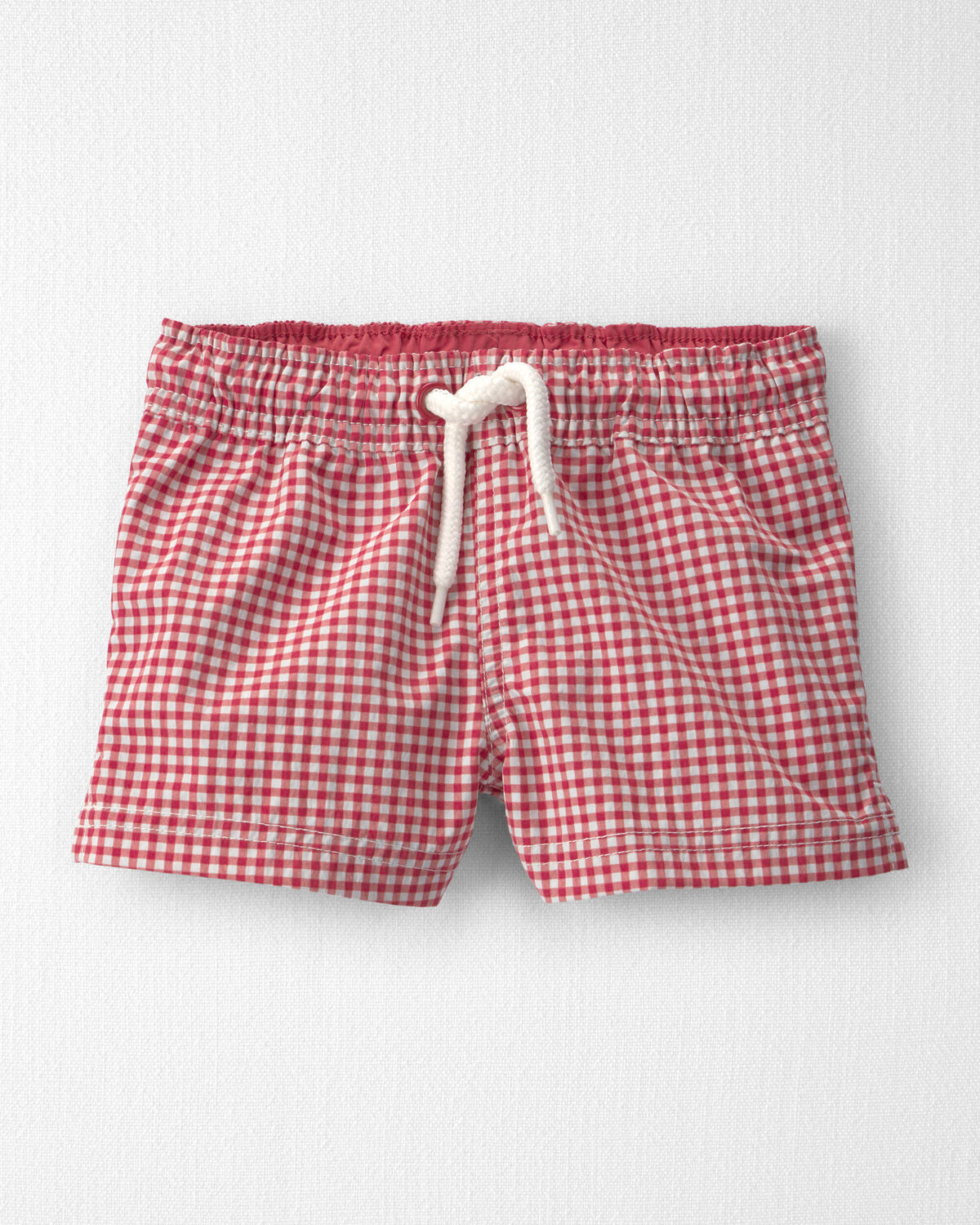 Baby Boy Recycled Swim Trunks in Red Gingham