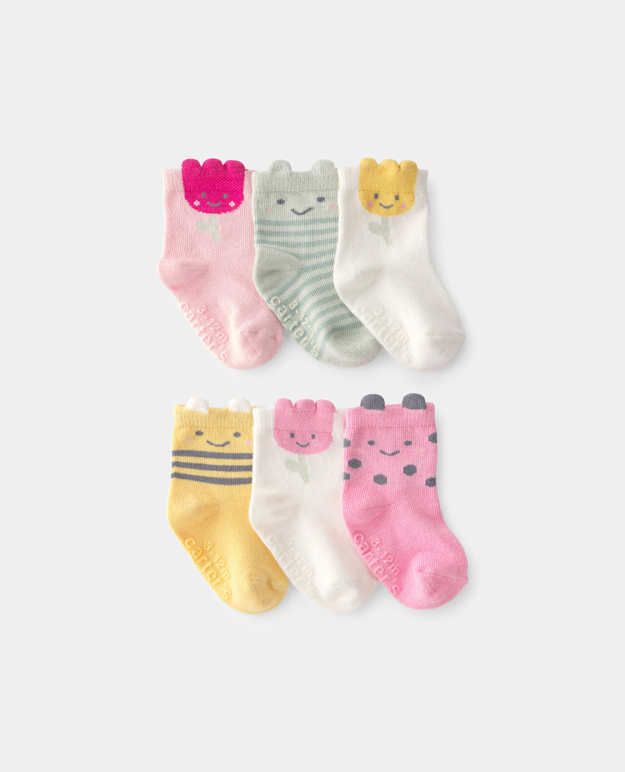 Baby Girl 6-Pack Lemon Striped Socks - Yellow/Grey - Image 3