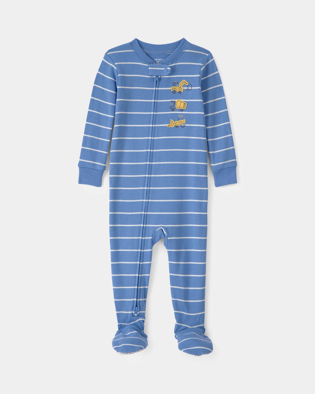 Baby Boy Construction Striped 100% Cotton Snug Fit 1-Piece Pajama - Blue