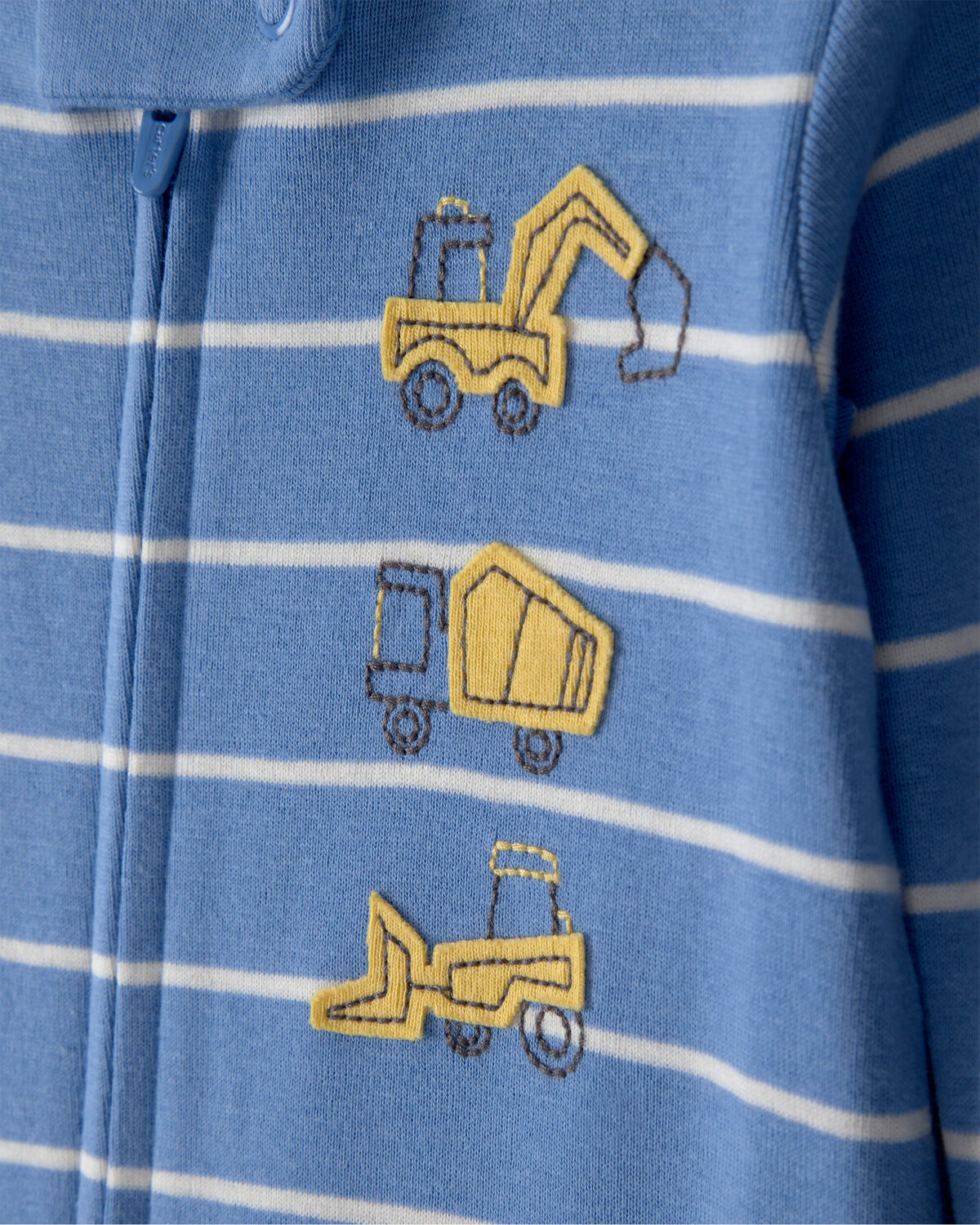 Baby Boy Construction Striped 100% Cotton Snug Fit 1-Piece Pajama - Blue - Image 2