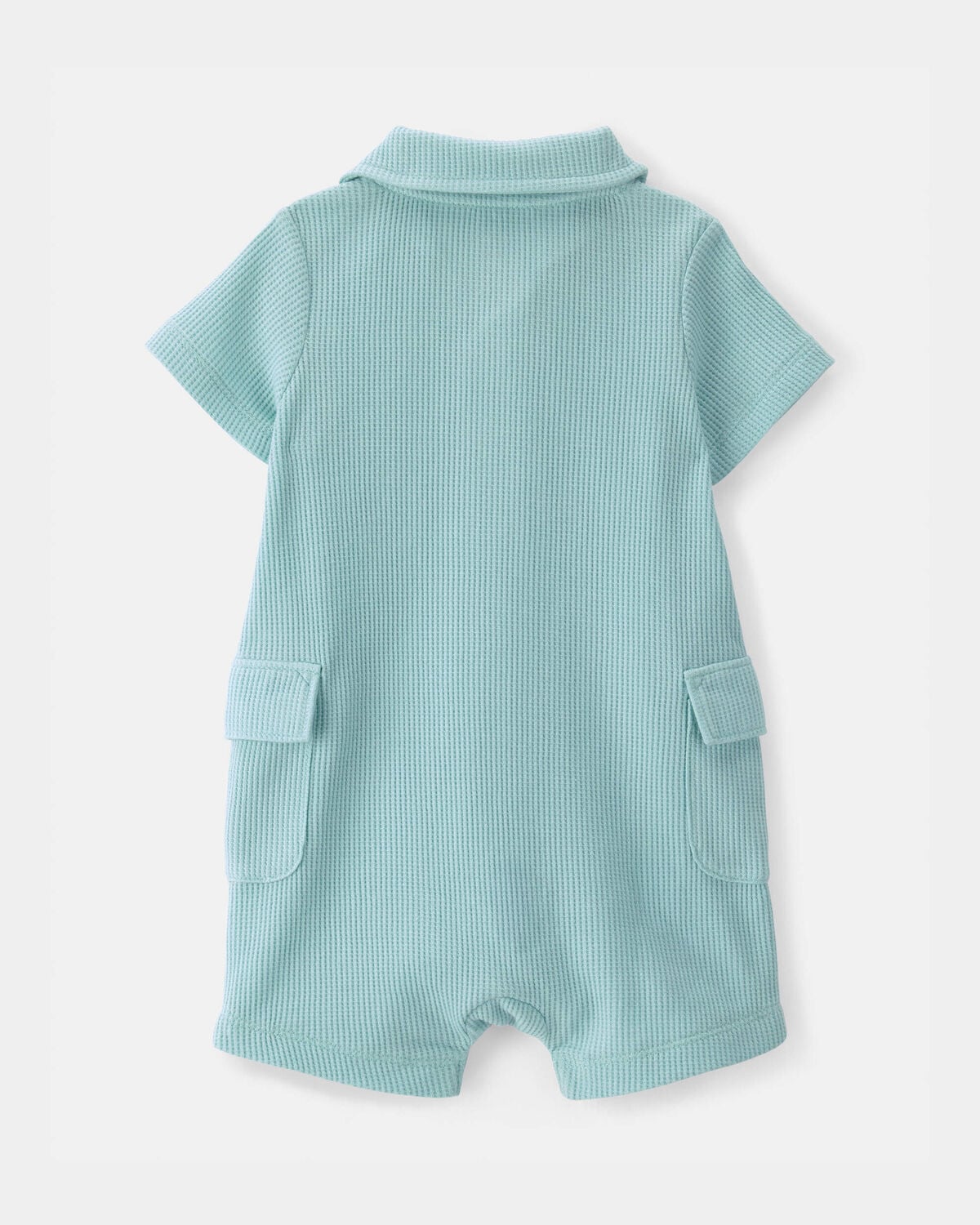 Baby Boy Waffle-Knit Polo Romper - Turquoise - Image 2