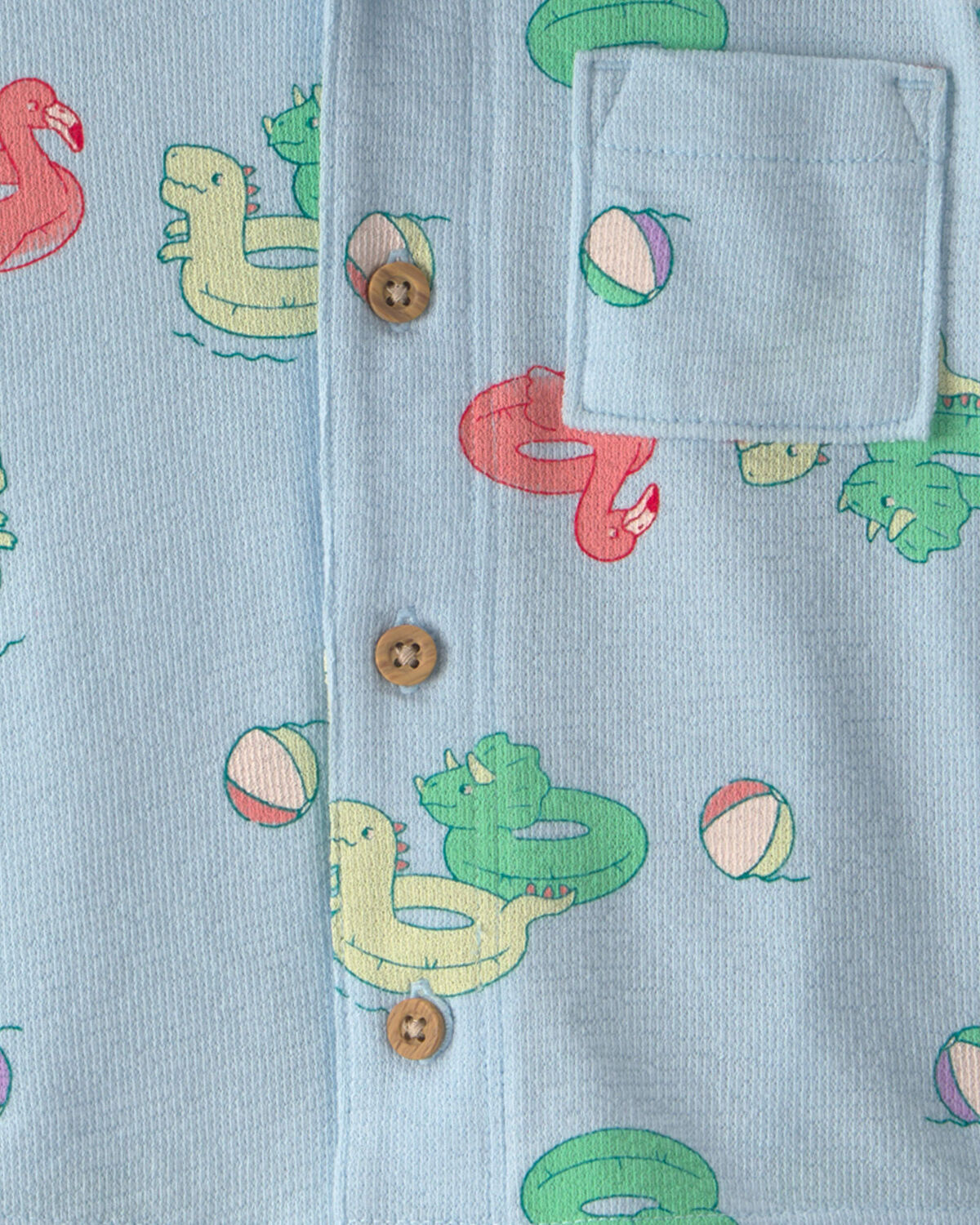 Baby Boy Pool Floatie Short-Sleeve Button-Down Shirt - Blue - Image 2