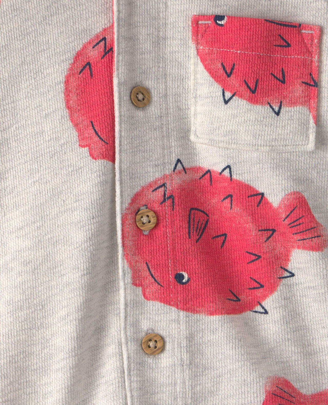 Baby Boy Pufferfish Short-Sleeve Button-Down Shirt - Grey/Red - Image 3