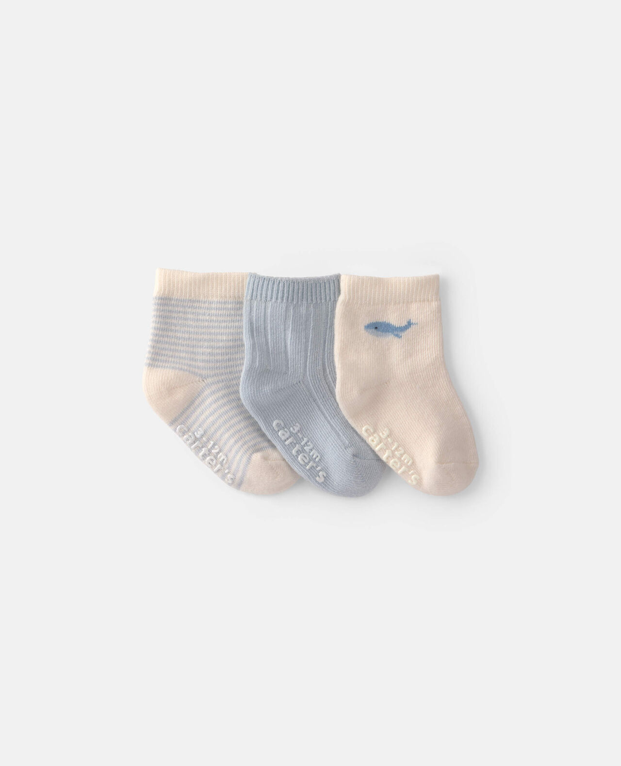 Baby 3-Pack Baby Booties - Blue/Ivory/Grey - Image 3