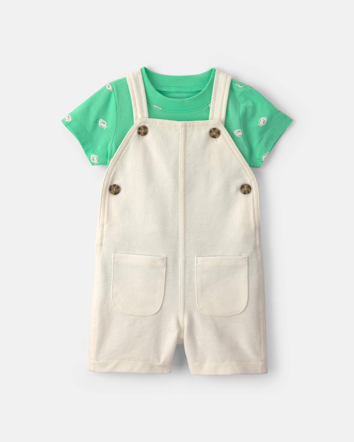 Baby 2-Piece Fish Short-Sleeve Overall Set - Green/Ivory