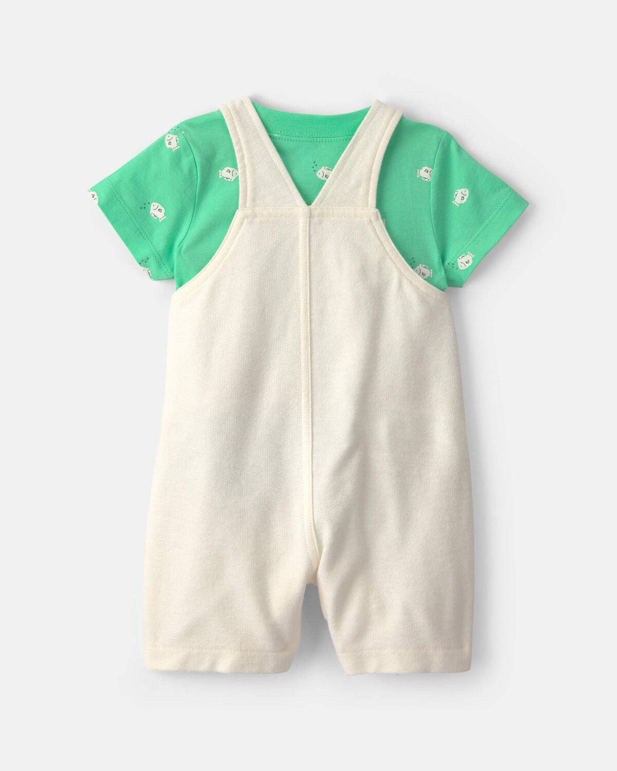 Baby 2-Piece Fish Short-Sleeve Overall Set - Green/Ivory - Image 2
